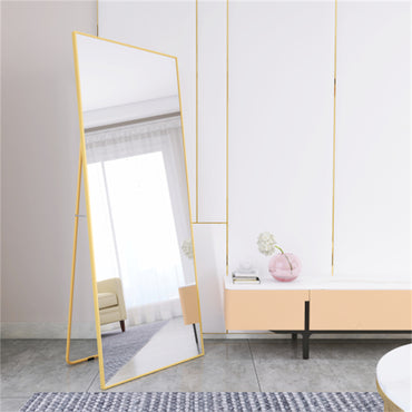 Elegant Wall-Mounted Full Length Mirror with Alloy Frame, Golden Finish - Space-Saving Decorative Accent for Home or Office