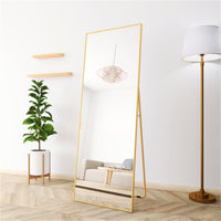 Elegant Wall-Mounted Full Length Mirror with Alloy Frame, Golden Finish - Space-Saving Decorative Accent for Home or Office