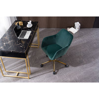 Stylish Modern Velvet Adjustable Height 360° Revolving Office Chair with Gold Legs & Wheels - Dark Green Indoor Furniture