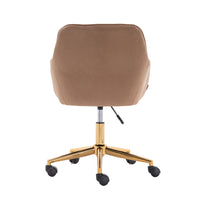 Velvet Fabric Adjustable Height Revolving Home Office Chair with Gold Metal Legs and Universal Wheels for Indoor, Light Coffee