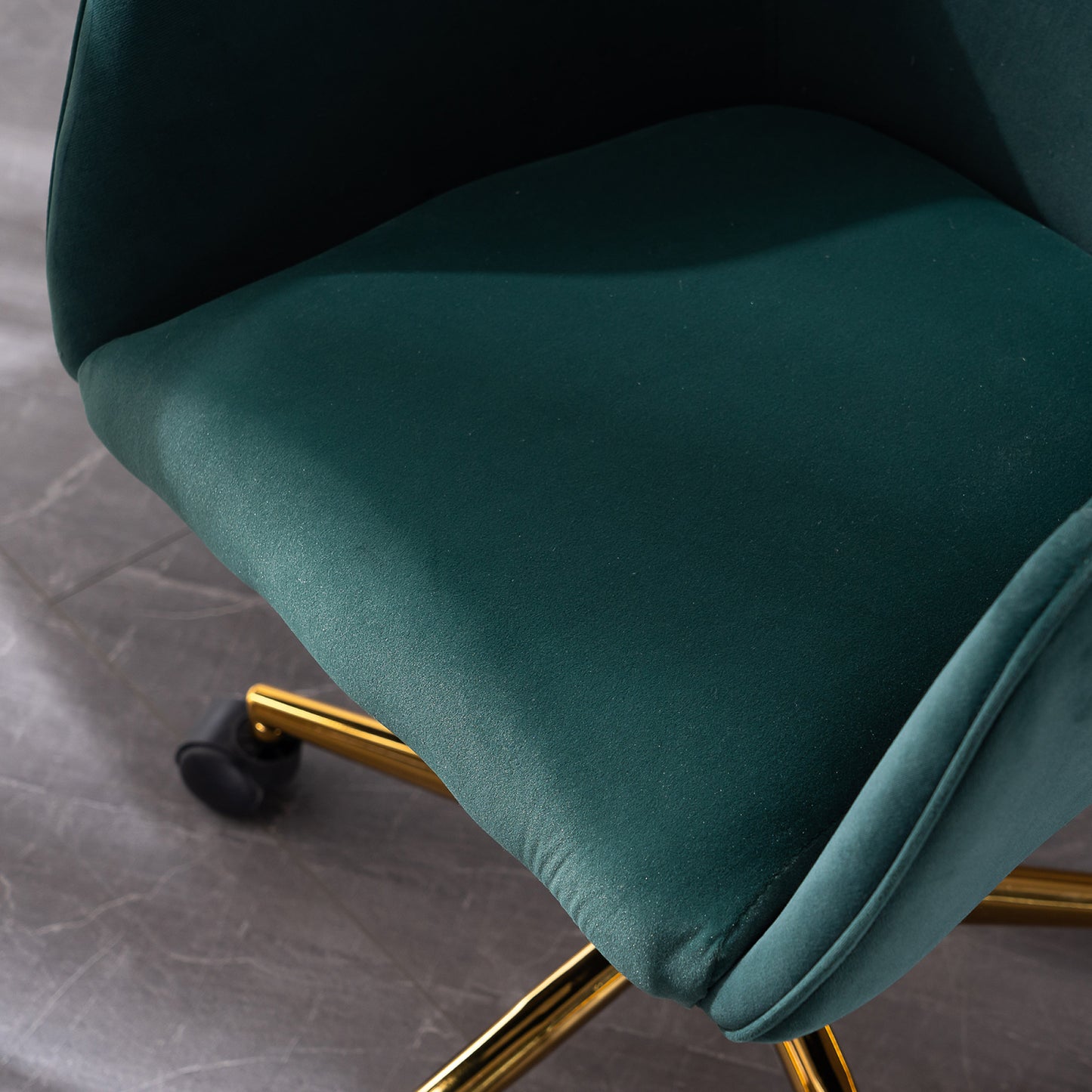 Stylish Modern Velvet Adjustable Height 360° Revolving Office Chair with Gold Legs & Wheels - Dark Green Indoor Furniture