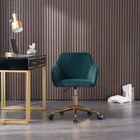 Stylish Modern Velvet Adjustable Height 360° Revolving Office Chair with Gold Legs & Wheels - Dark Green Indoor Furniture