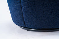 Teddy Fabric Swivel Accent Armchair Barrel Chair Dark Blue with Black Powder Coating Metal Ring