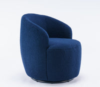 Teddy Fabric Swivel Accent Armchair Barrel Chair Dark Blue with Black Powder Coating Metal Ring