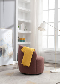 Teddy Fabric Swivel Accent Armchair Barrel Chair With Black Powder Coating Metal Ring,Dark Red