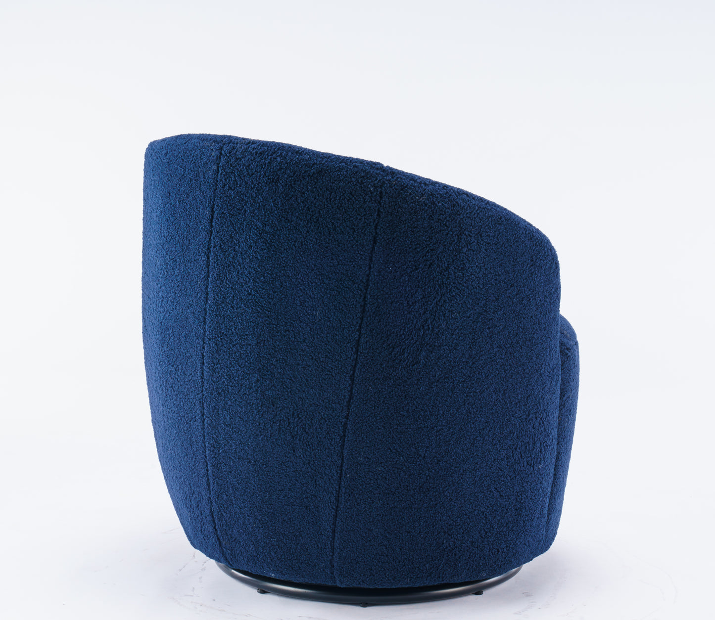 Teddy Fabric Swivel Accent Armchair Barrel Chair Dark Blue with Black Powder Coating Metal Ring