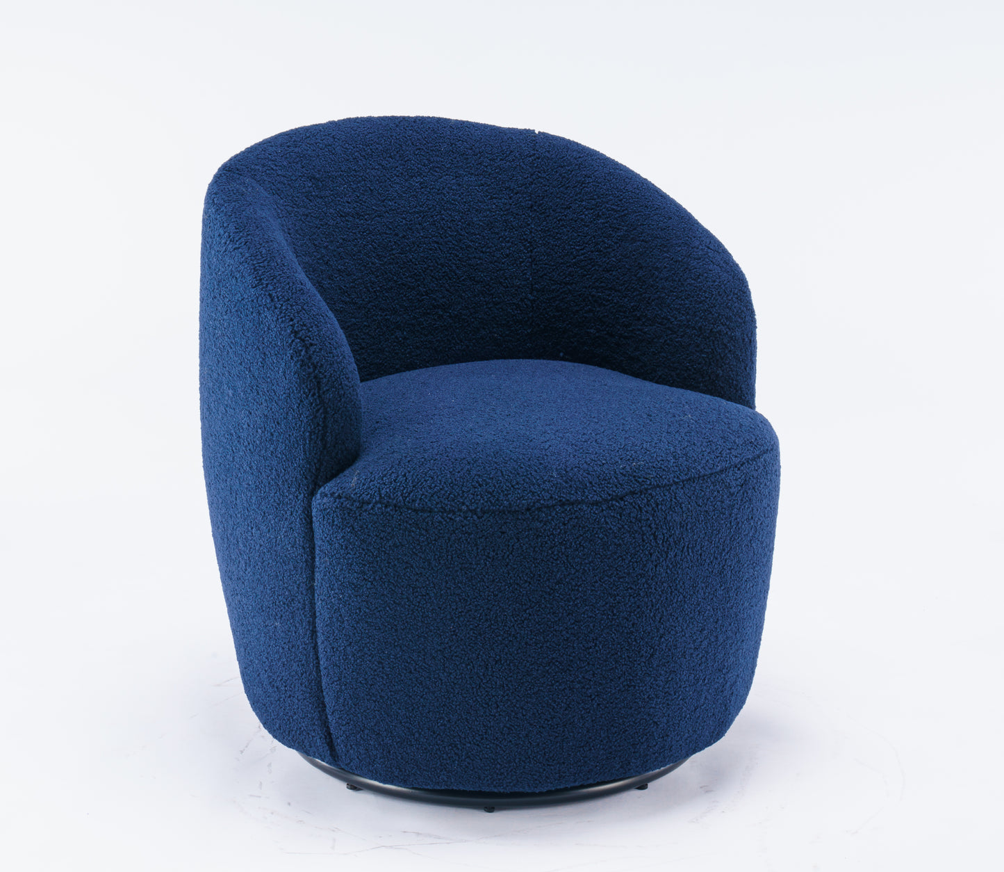 Teddy Fabric Swivel Accent Armchair Barrel Chair Dark Blue with Black Powder Coating Metal Ring