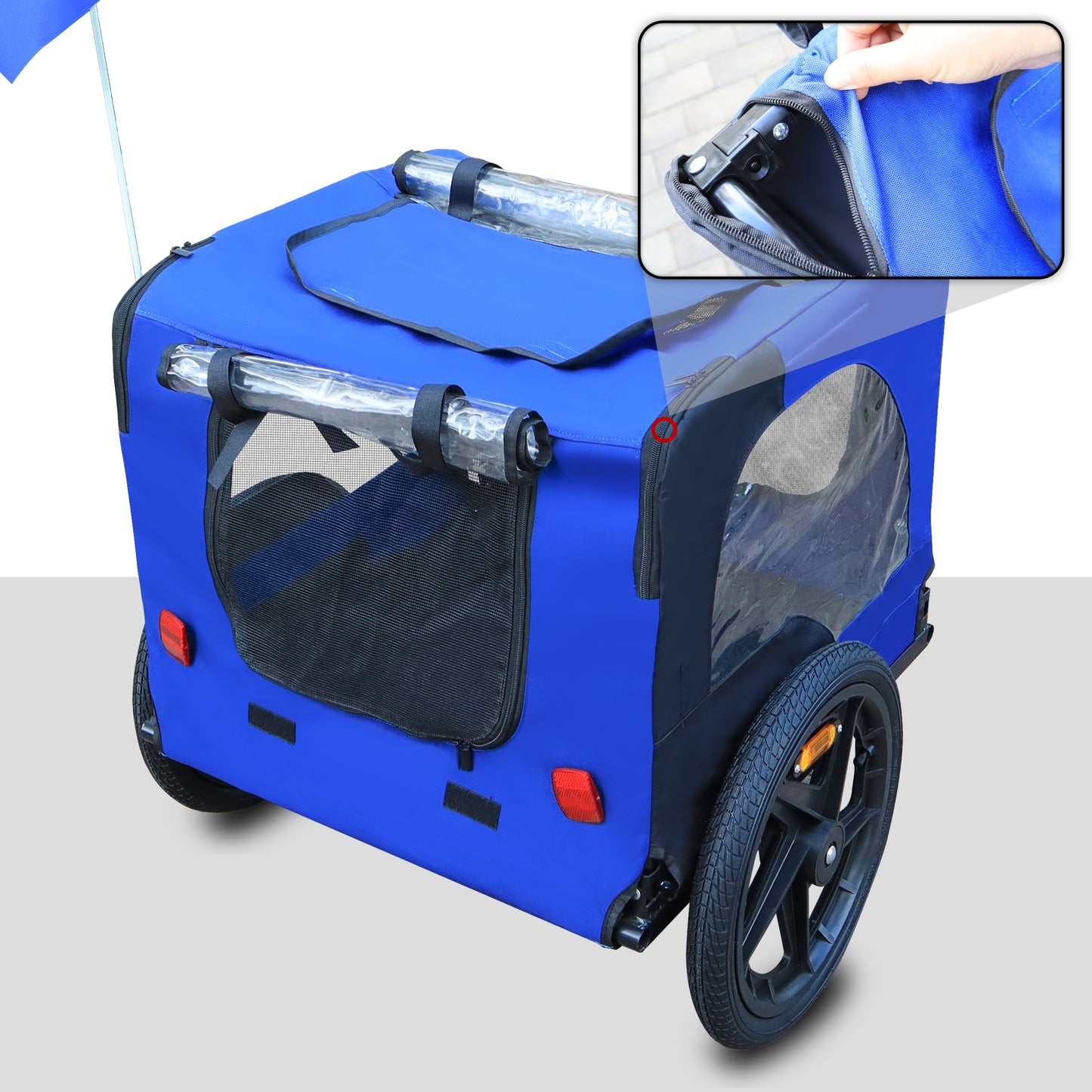 Blue 16-Inch High-Quality Air Wheel Pet Bike Trailer for Dogs - Foldable Bicycle Dog Trailer, Lightweight & Durable Design