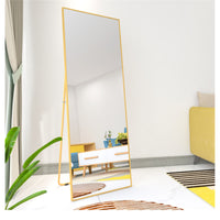 Elegant Wall-Mounted Full Length Mirror with Alloy Frame, Golden Finish - Space-Saving Decorative Accent for Home or Office