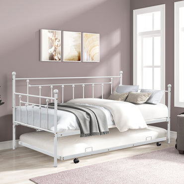 Metal Twin Daybed with Trundle - Heavy-Duty Sturdy Frame, Noise-Reduced Design, Vintage Style, No Box Spring Needed