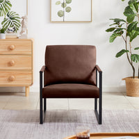 Brown PVC Leather Accent Arm Chair for Lounge, Living Room, Office, Reception - Extra Thick Padded Backrest & Seat Cushion