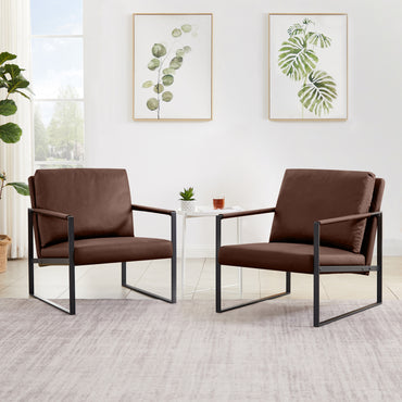Brown PVC Leather Accent Arm Chair for Lounge, Living Room, Office, Reception - Extra Thick Padded Backrest & Seat Cushion