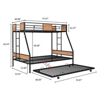 Sturdy Twin Over Full Bunk Bed with Trundle and Guardrail Space-Saving Design for Three with Wooden Accents