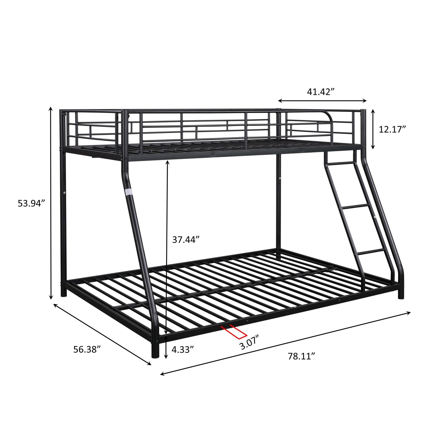 Heavy-Duty Metal Twin Over Full Bunk Bed - Sturdy, Noise-Reduced Design with Safety Guardrail - CPC Certified, No Box Spring Needed