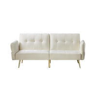 78” Italian Velvet Futon Sofa Bed - Convertible Sleeper Loveseat Couch with Folded Armrests & Storage Bags, Beige