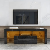 Stylish Black TV Stand with LED Light Belt, Remote Control, Toughened Glass Shelf, Modern Entertainment Center for Living Room & Bedroom