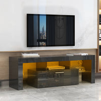 Stylish Black TV Stand with LED Light Belt, Remote Control, Toughened Glass Shelf, Modern Entertainment Center for Living Room & Bedroom