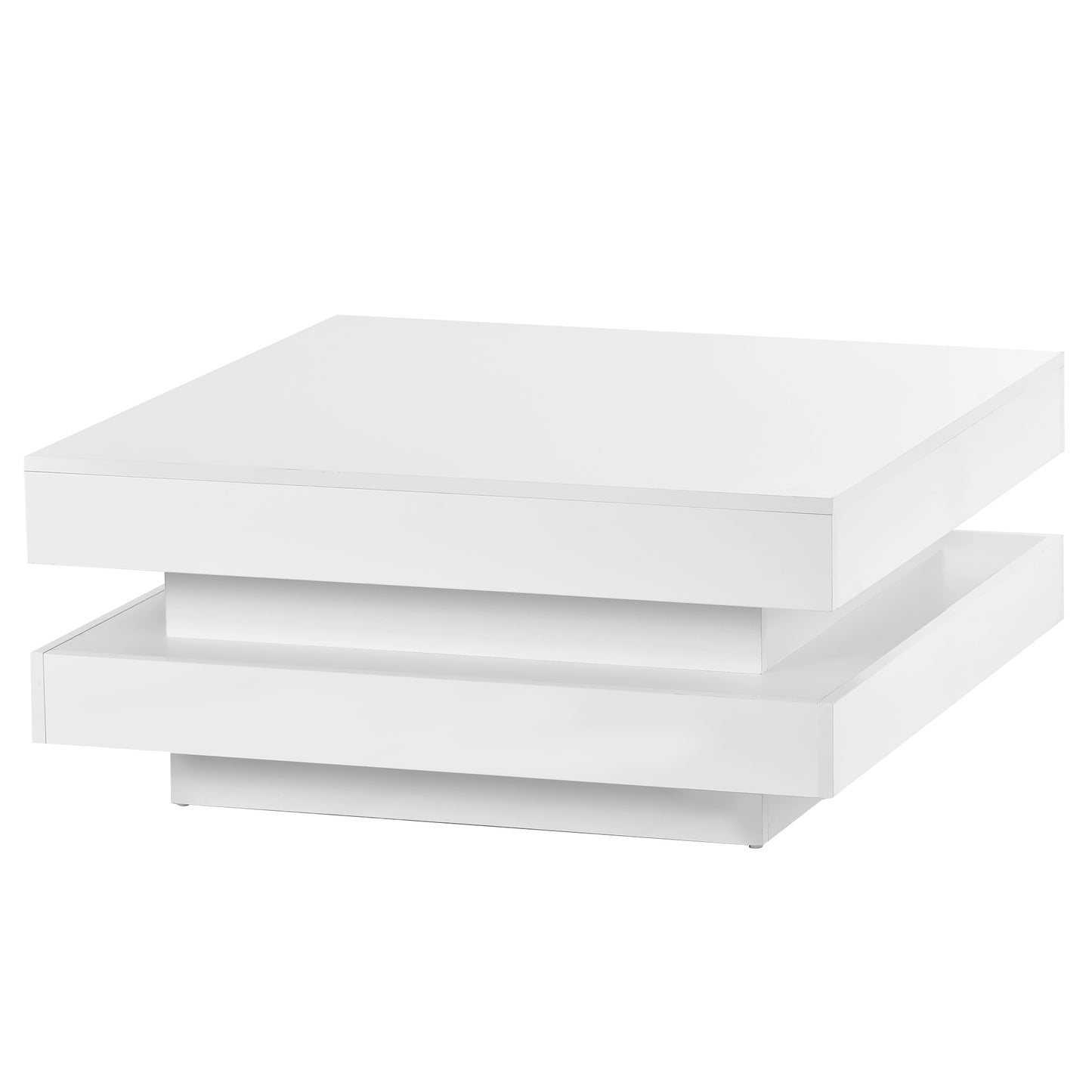 High Gloss Minimalist 2-Tier Square Coffee Table with LED Lights for Living Room, 31.5''x31.5''x14.2'', White