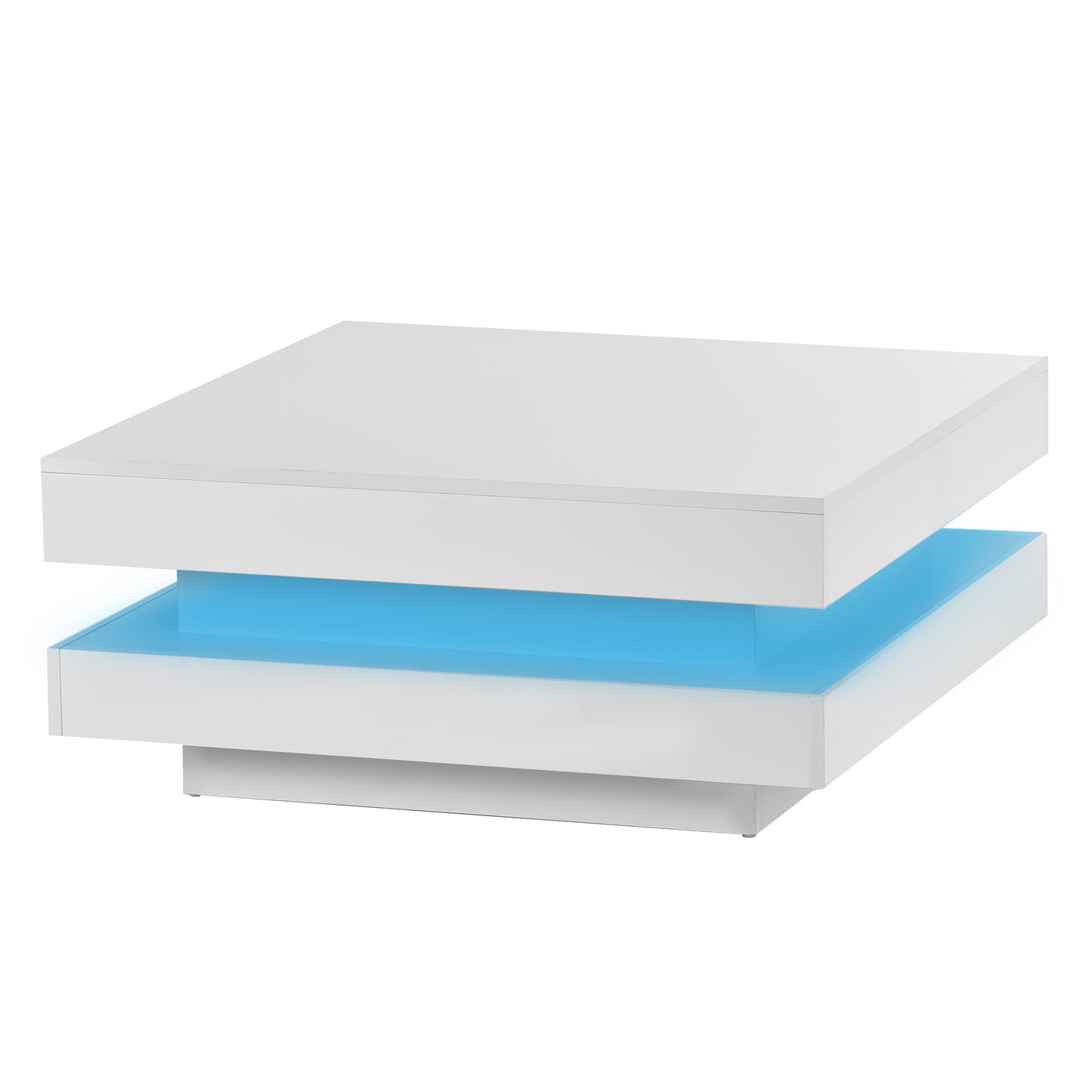 High Gloss Minimalist 2-Tier Square Coffee Table with LED Lights for Living Room, 31.5''x31.5''x14.2'', White