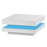 High Gloss Minimalist 2-Tier Square Coffee Table with LED Lights for Living Room, 31.5''x31.5''x14.2'', White