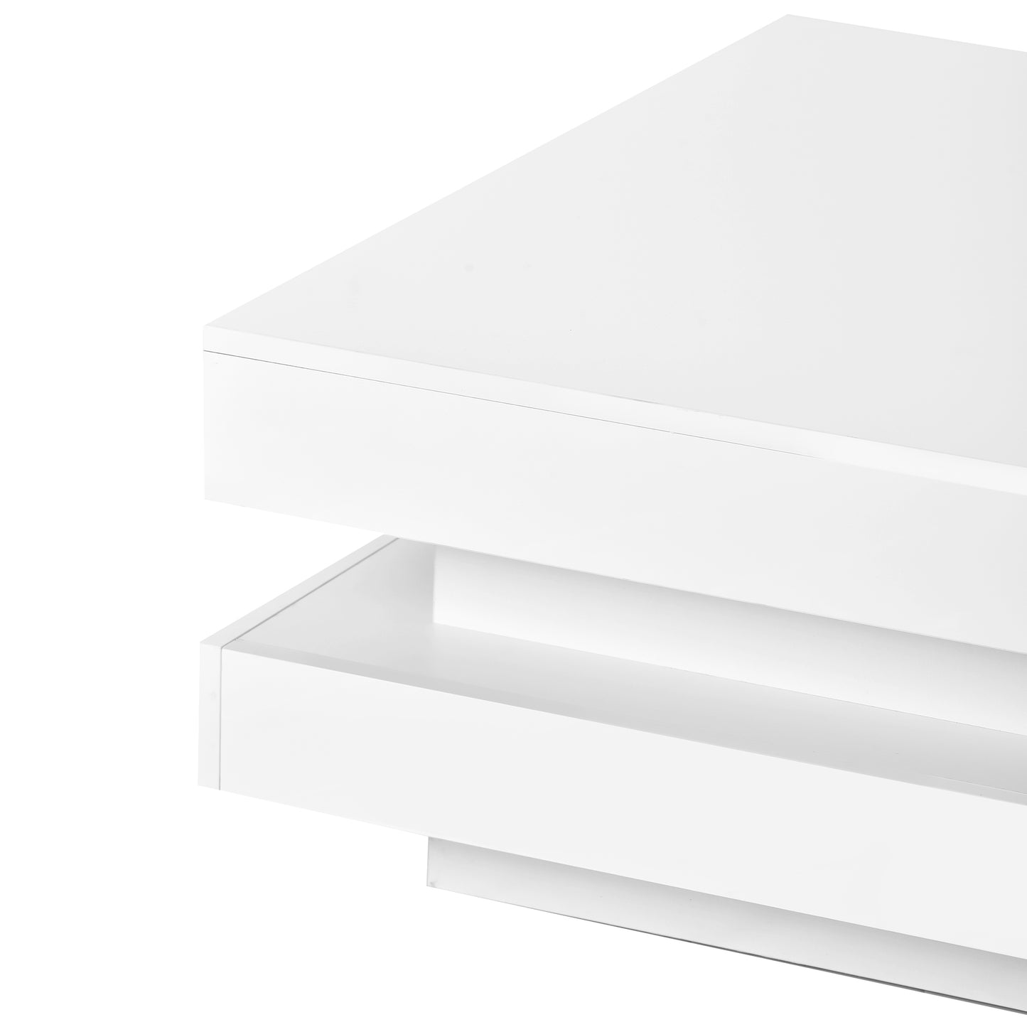 High Gloss Minimalist 2-Tier Square Coffee Table with LED Lights for Living Room, 31.5''x31.5''x14.2'', White