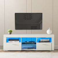 Modern White TV Stand with LED Lights, High Gloss Front, Assembly for Lounge, Living Room, or Bedroom