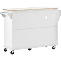 Kitchen Island Cart with Storage Cabinet & Locking Wheels, Solid Wood Top, Microwave Stand, Floor Standing Buffet Server for Kitchen (White)