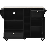 Kitchen Island Cart with Storage Cabinet, Solid Wood Top, Microwave Stand, Floor Standing Buffet Server for Kitchen, Black, 2 Locking Wheels