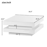 High Gloss Minimalist 2-Tier Square Coffee Table with LED Lights for Living Room, 31.5''x31.5''x14.2'', White