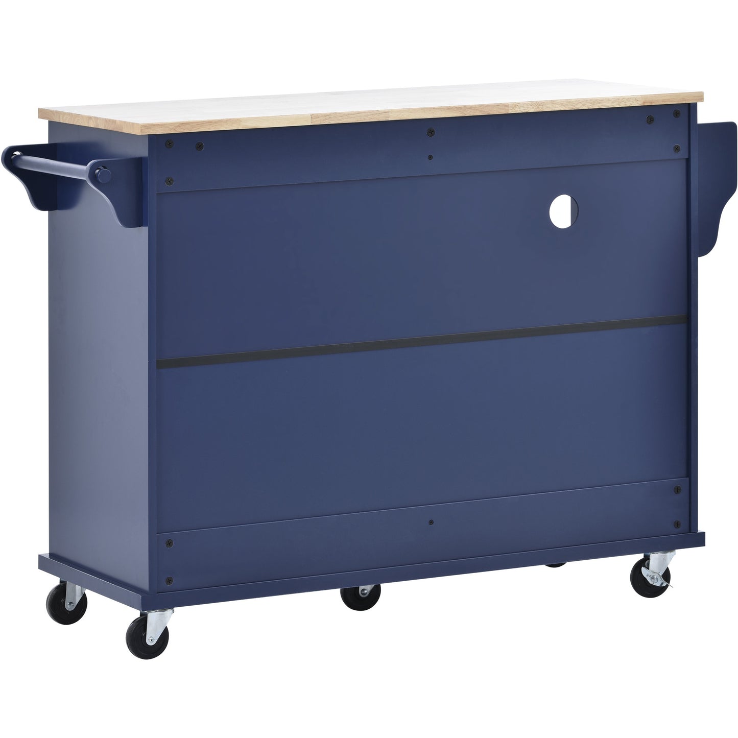 Kitchen Island Cart with Storage Cabinet & Locking Wheels, Solid Wood Top, Microwave Buffet Server for Kitchen, Dining, Bathroom – Dark Blue