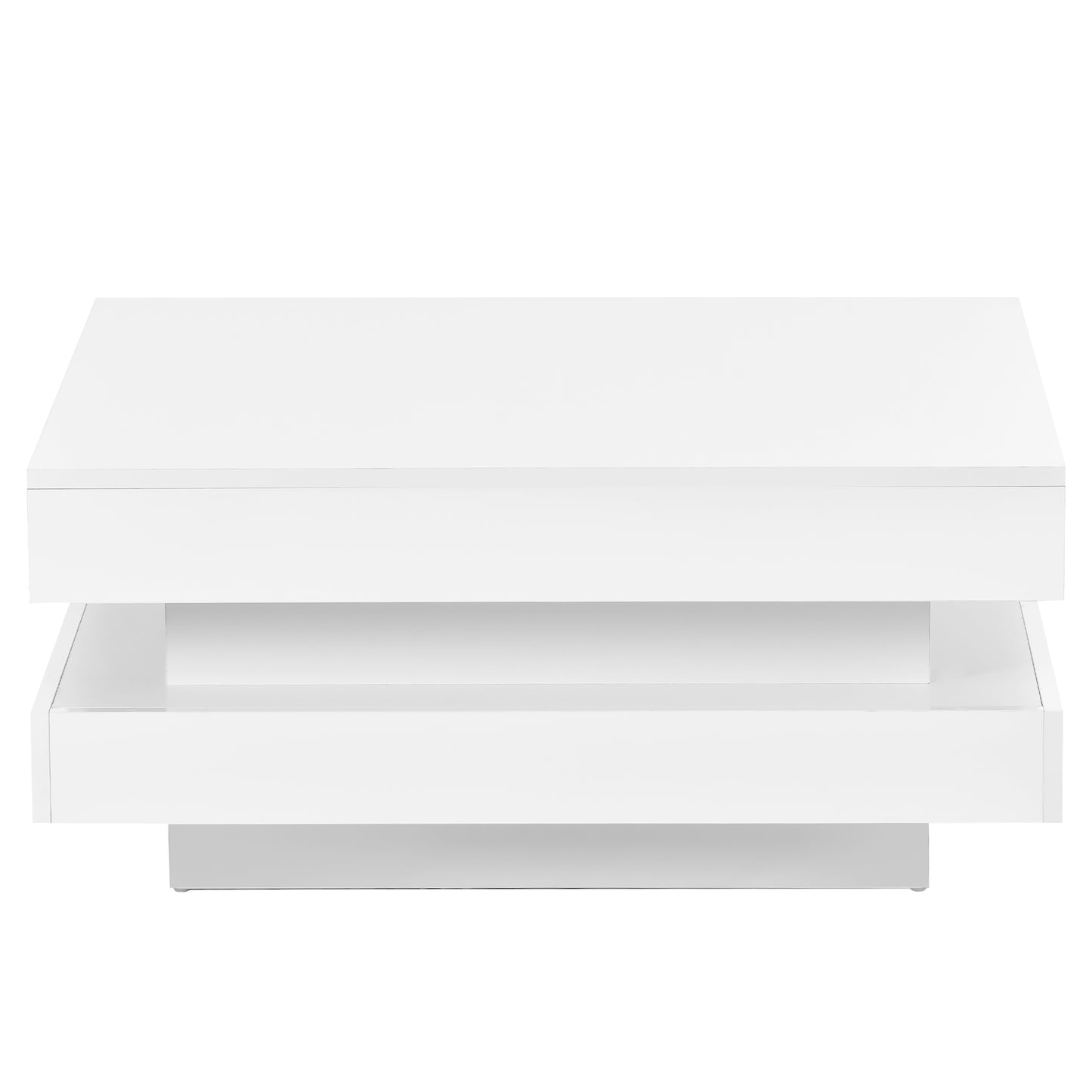 High Gloss Minimalist 2-Tier Square Coffee Table with LED Lights for Living Room, 31.5''x31.5''x14.2'', White
