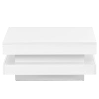 High Gloss Minimalist 2-Tier Square Coffee Table with LED Lights for Living Room, 31.5''x31.5''x14.2'', White