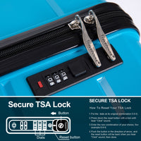 Lightweight Hardshell Luggage Set with Spinner Wheels & TSA Lock, 3-Piece Suitcase Set (20/24/28) - Light Blue
