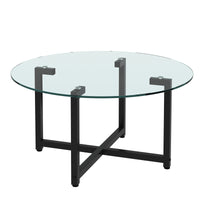 Round Transparent Glass Coffee Table with Black Legs - Modern Clear Side Table for Living Room Furniture, Stylish Center Table