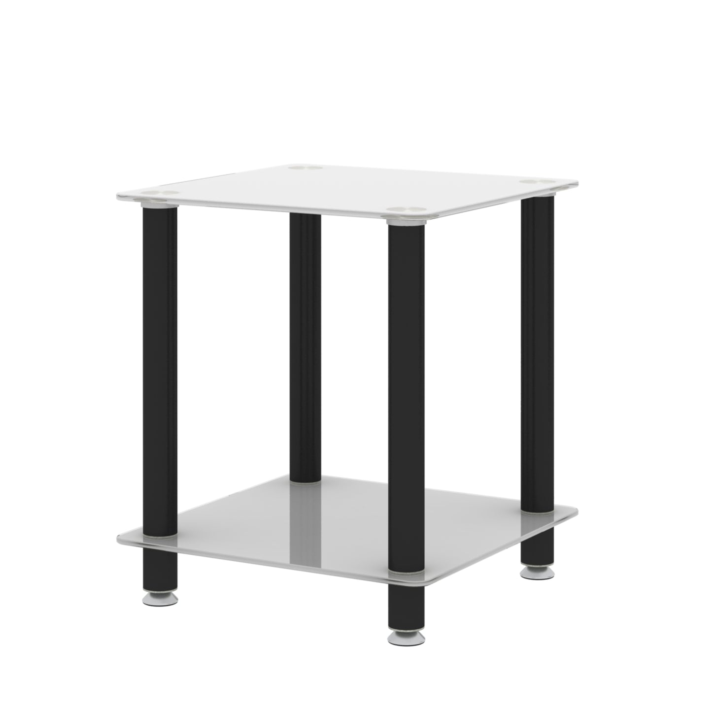 Modern 2-Tier White and Black Side Table End Table with Storage Shelf for Living Room and Bedroom