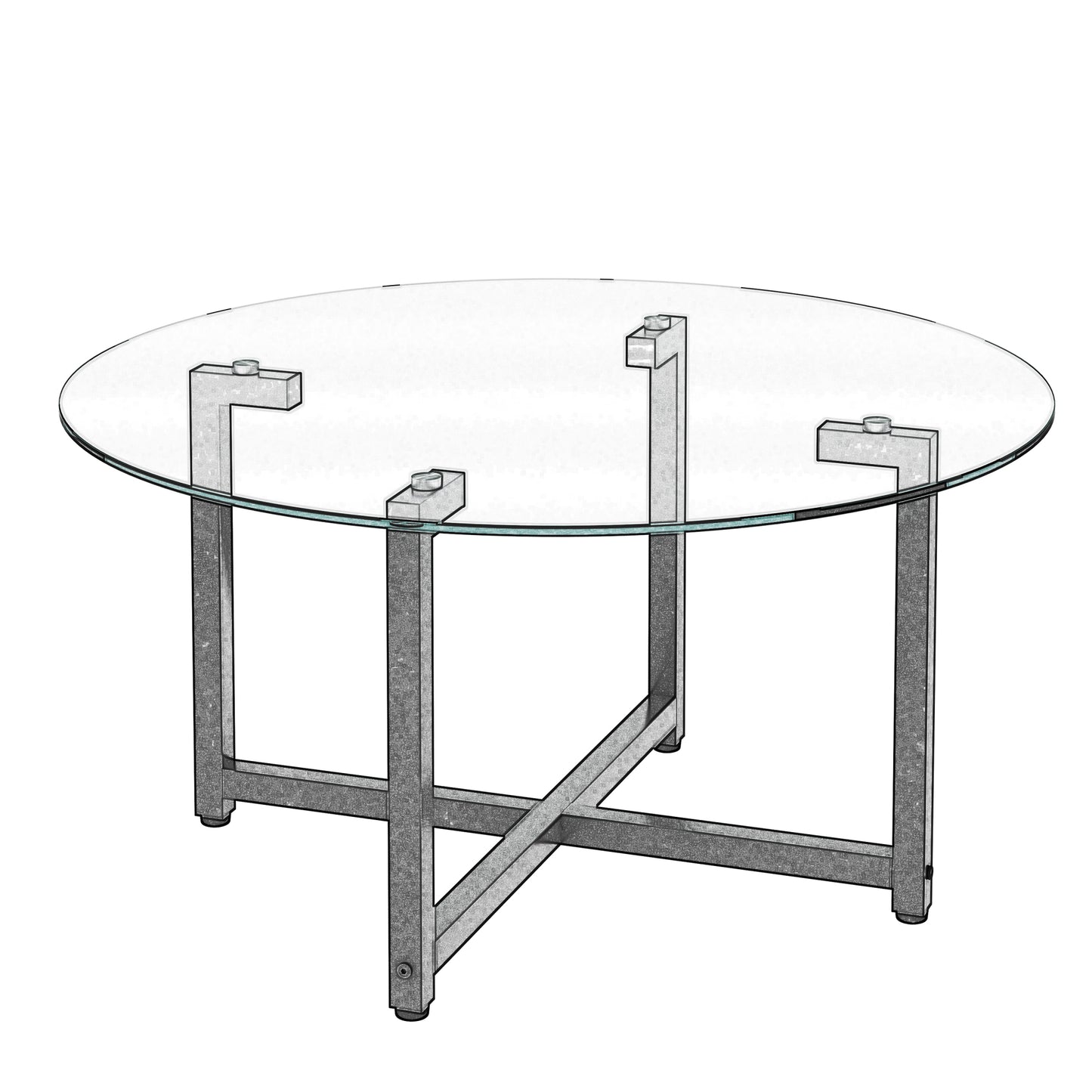 Round Transparent Glass Coffee Table with Black Legs - Modern Clear Side Table for Living Room Furniture, Stylish Center Table