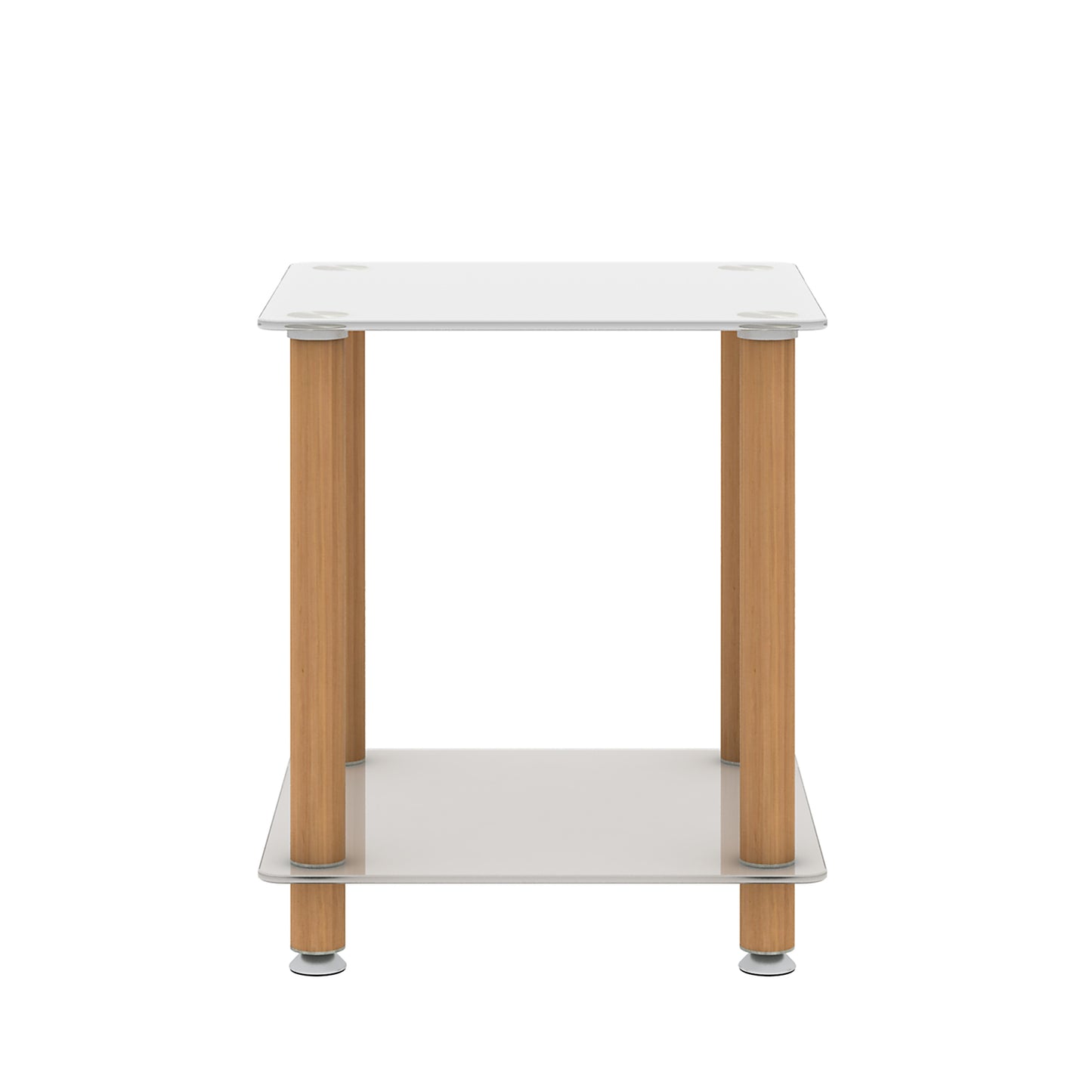 Modern 2-Tier White and Oak Side Table - Stylish Nightstand & Sofa Table with Storage Shelf for Living Room or Bedroom