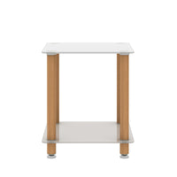 Modern 2-Tier White and Oak Side Table - Stylish Nightstand & Sofa Table with Storage Shelf for Living Room or Bedroom