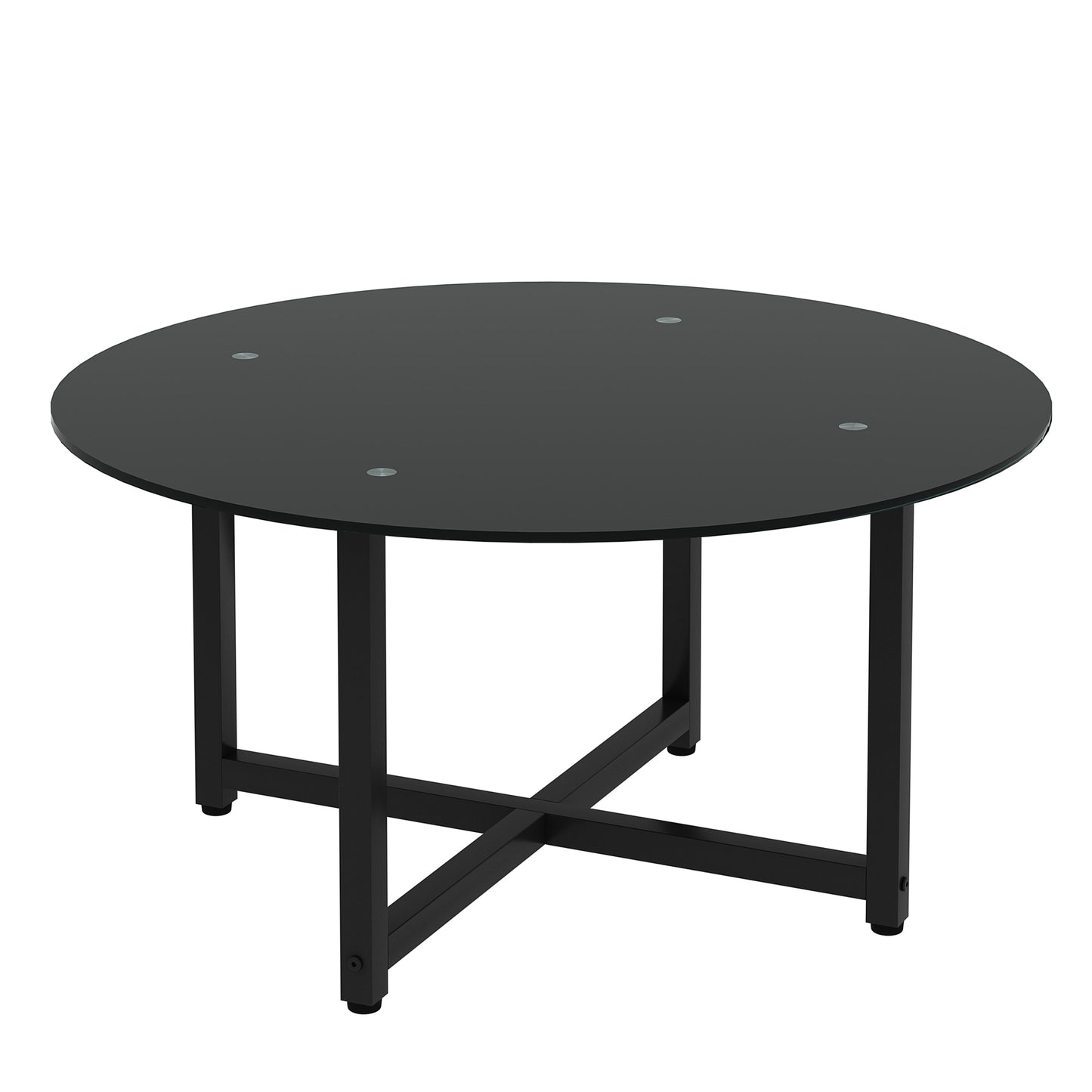 35.5'' Round Black Coffee Table - Modern Clear Center Table for Living Room Furniture