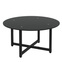 35.5'' Round Black Coffee Table - Modern Clear Center Table for Living Room Furniture