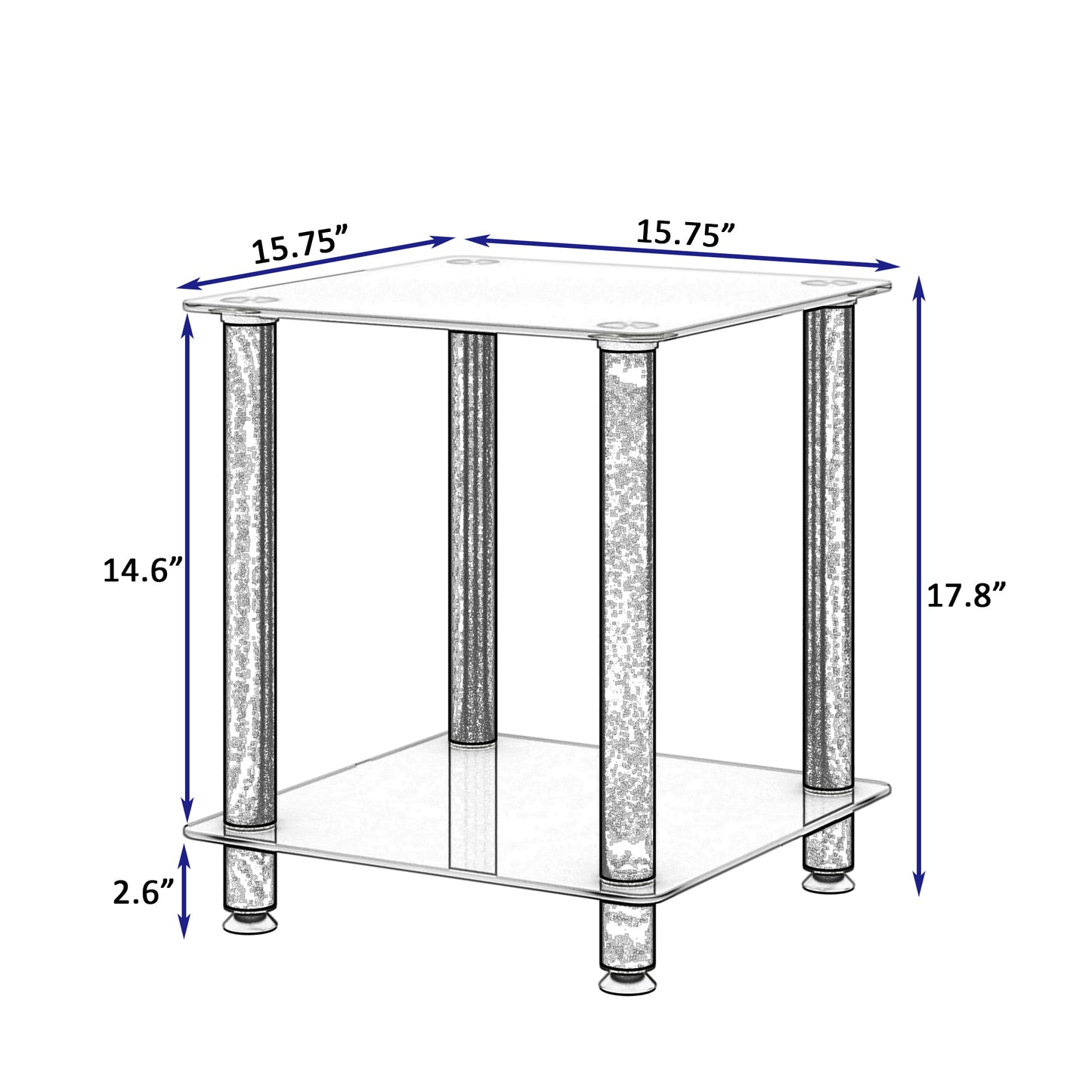 Modern 2-Tier White and Black Side Table End Table with Storage Shelf for Living Room and Bedroom