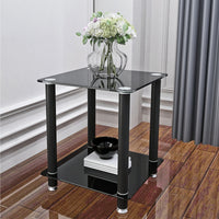 2-Piece Black Side Table Set - Modern 2-Tier End Tables for Living Room, Nightstand & Sofa Table with Storage Shelf