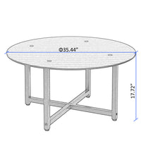 35.5'' Round Black Coffee Table - Modern Clear Center Table for Living Room Furniture