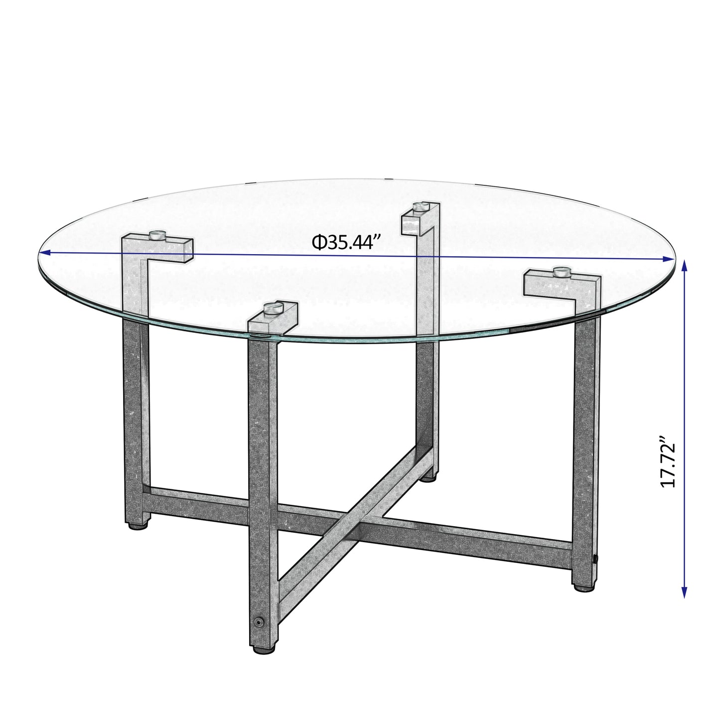 Round Transparent Glass Coffee Table with Black Legs - Modern Clear Side Table for Living Room Furniture, Stylish Center Table