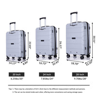 Lightweight Hardshell 3-Piece Luggage Set with Spinner Wheels & TSA Lock - Silver (20/24/28)