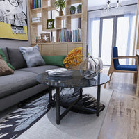 35.5'' Round Black Coffee Table - Modern Clear Center Table for Living Room Furniture