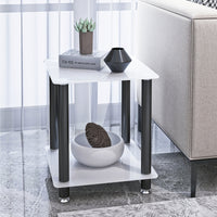 Modern 2-Tier White and Black Side Table End Table with Storage Shelf for Living Room and Bedroom