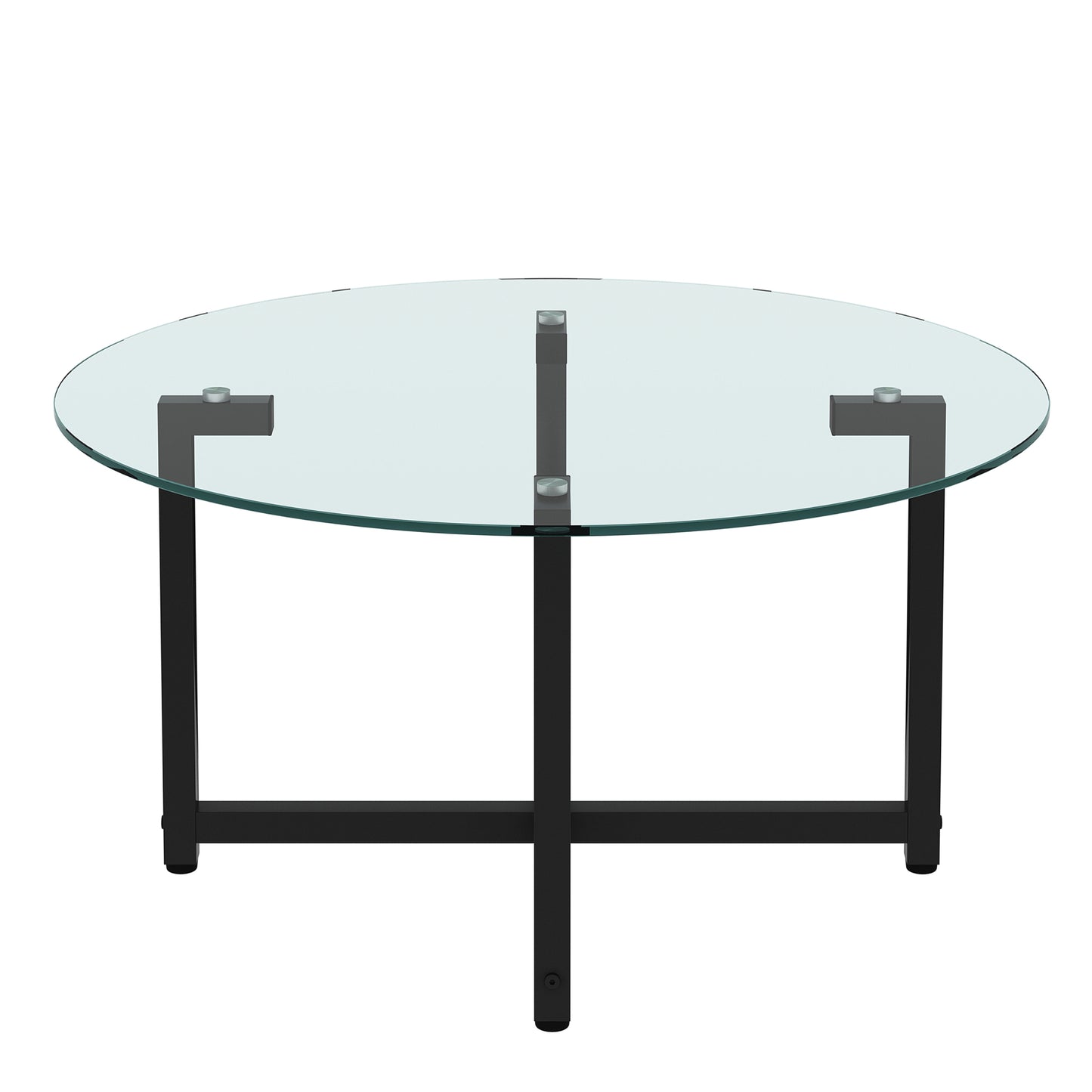 Round Transparent Glass Coffee Table with Black Legs - Modern Clear Side Table for Living Room Furniture, Stylish Center Table