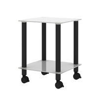 Modern 2-Tier White and Black Side Table End Table with Storage Shelf for Living Room and Bedroom