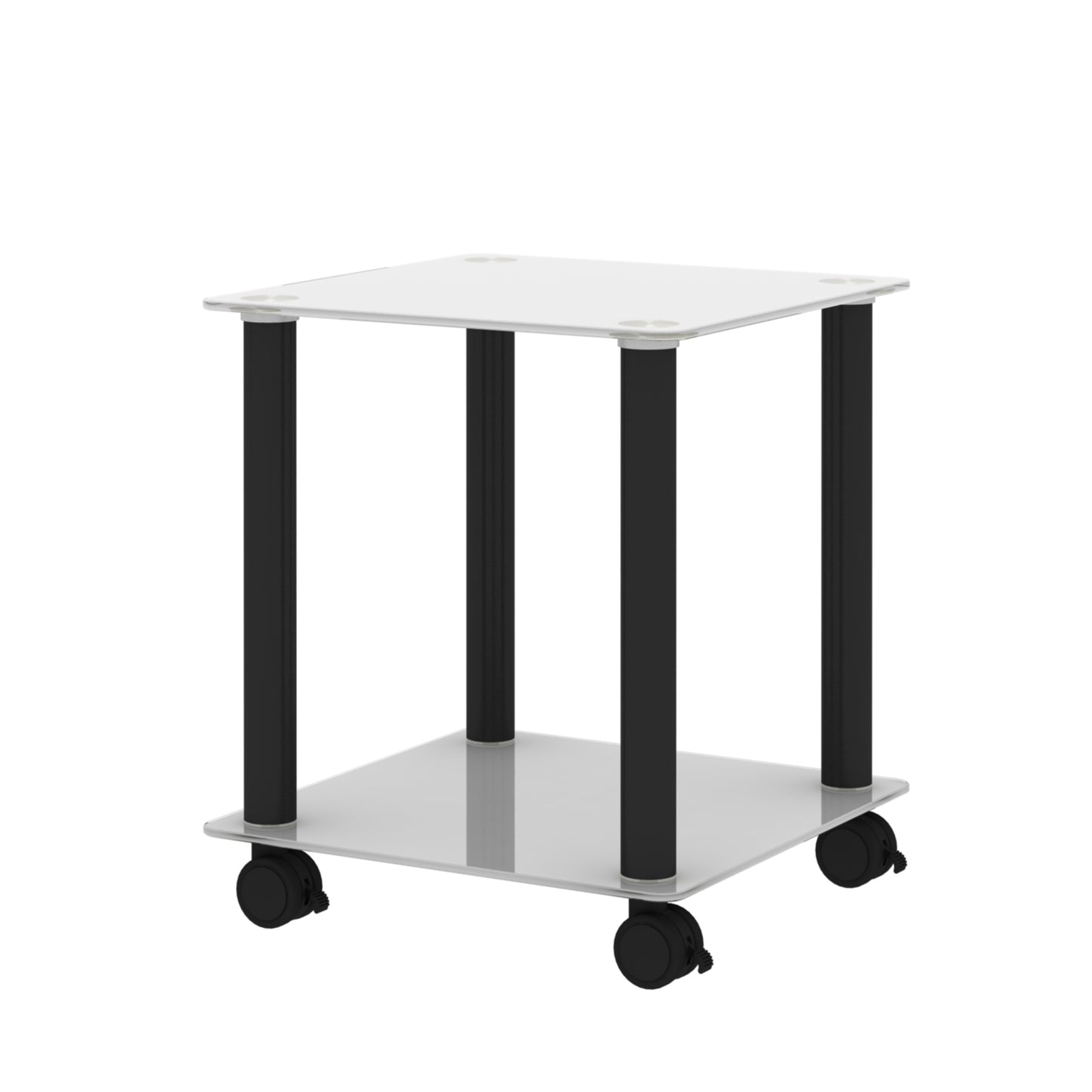 Modern 2-Tier White and Black Side Table End Table with Storage Shelf for Living Room and Bedroom